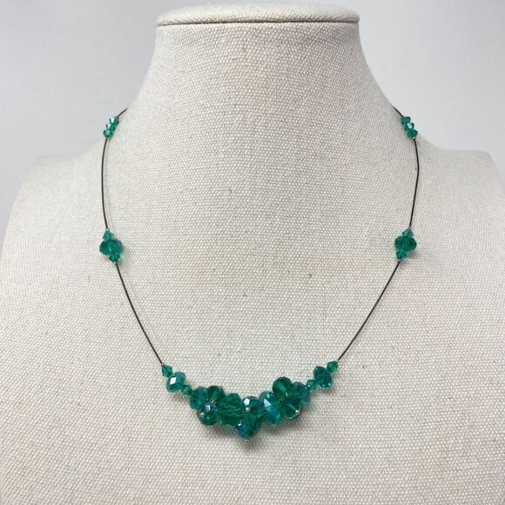 Signed New‎ York Crystal Cluster Necklace Wicked Green Classic Dressy Formal